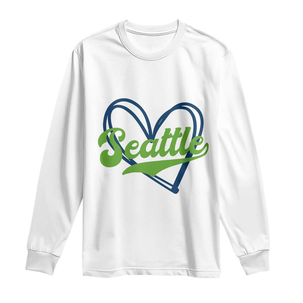 Seattle Heart Blue and Green Game Day Sports Fan Long Sleeve Shirt TS02 White Print Your Wear