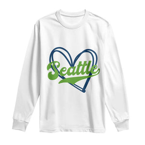 Seattle Heart Blue and Green Game Day Sports Fan Long Sleeve Shirt TS02 White Print Your Wear