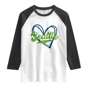 Seattle Heart Blue and Green Game Day Sports Fan Raglan Shirt TS02 White Black Print Your Wear