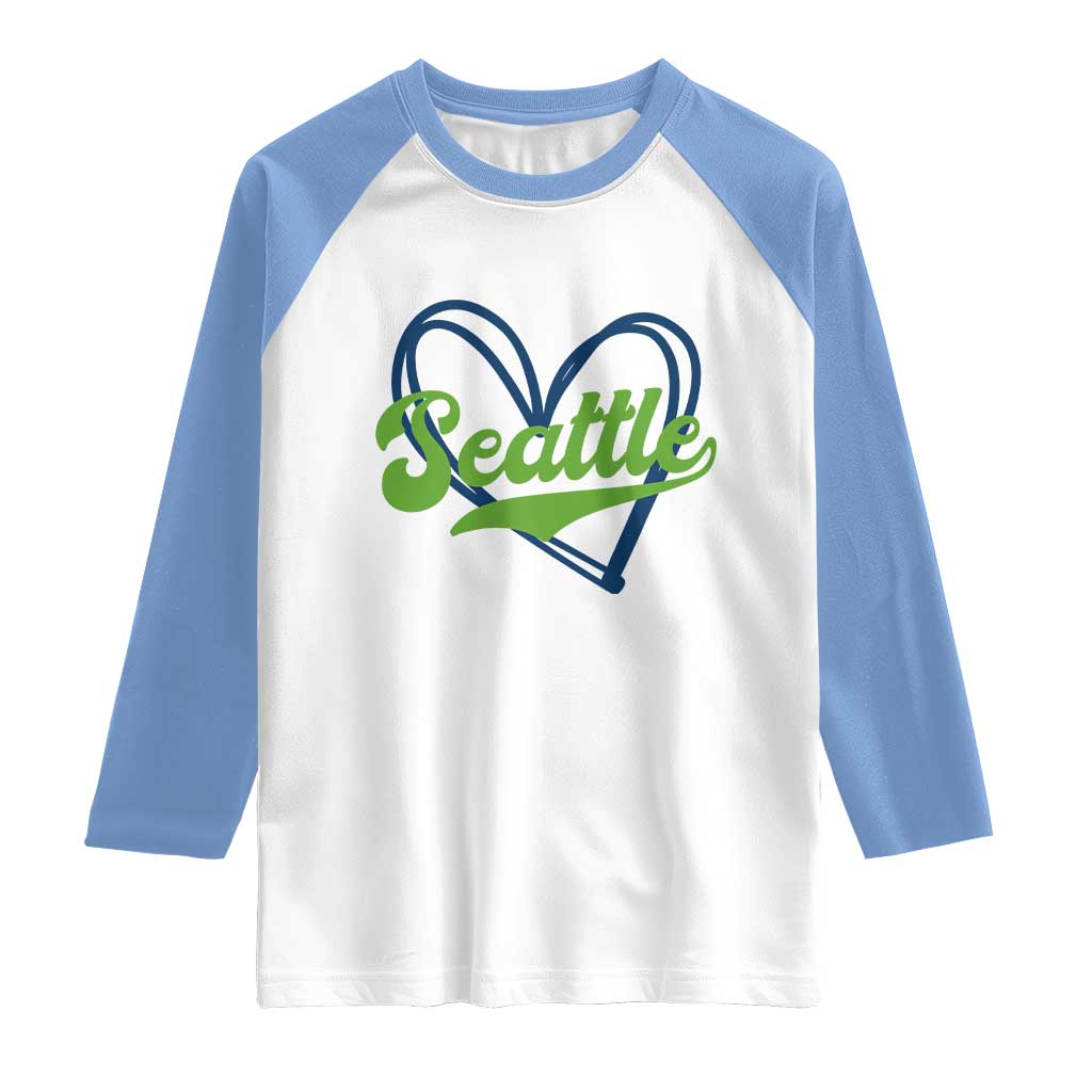 Seattle Heart Blue and Green Game Day Sports Fan Raglan Shirt TS02 White Carolina Blue Print Your Wear