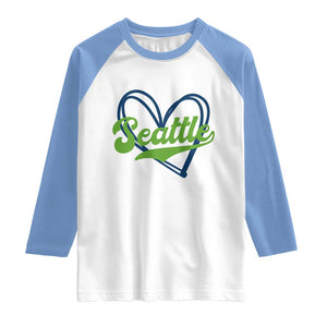 Seattle Heart Blue and Green Game Day Sports Fan Raglan Shirt TS02 White Carolina Blue Print Your Wear