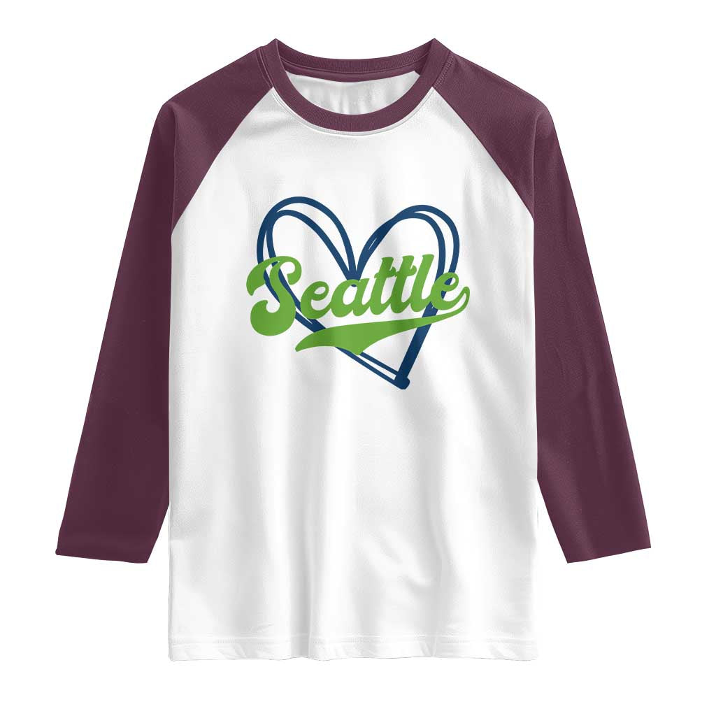 Seattle Heart Blue and Green Game Day Sports Fan Raglan Shirt TS02 White Maroon Print Your Wear