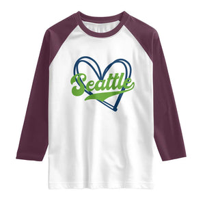 Seattle Heart Blue and Green Game Day Sports Fan Raglan Shirt TS02 White Maroon Print Your Wear
