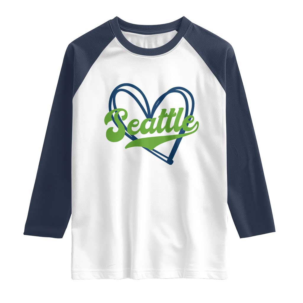 Seattle Heart Blue and Green Game Day Sports Fan Raglan Shirt TS02 White Navy Print Your Wear