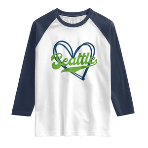 Seattle Heart Blue and Green Game Day Sports Fan Raglan Shirt TS02 White Navy Print Your Wear
