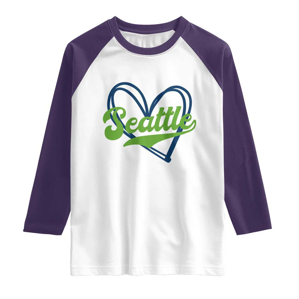 Seattle Heart Blue and Green Game Day Sports Fan Raglan Shirt TS02 White Purple Print Your Wear