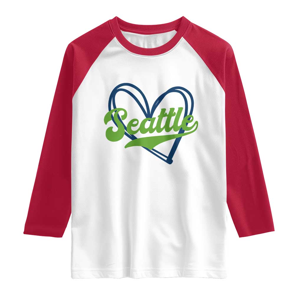 Seattle Heart Blue and Green Game Day Sports Fan Raglan Shirt TS02 White Red Print Your Wear