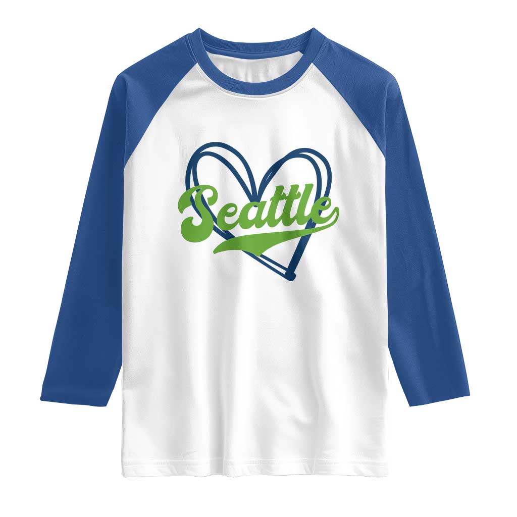 Seattle Heart Blue and Green Game Day Sports Fan Raglan Shirt TS02 White Royal Print Your Wear