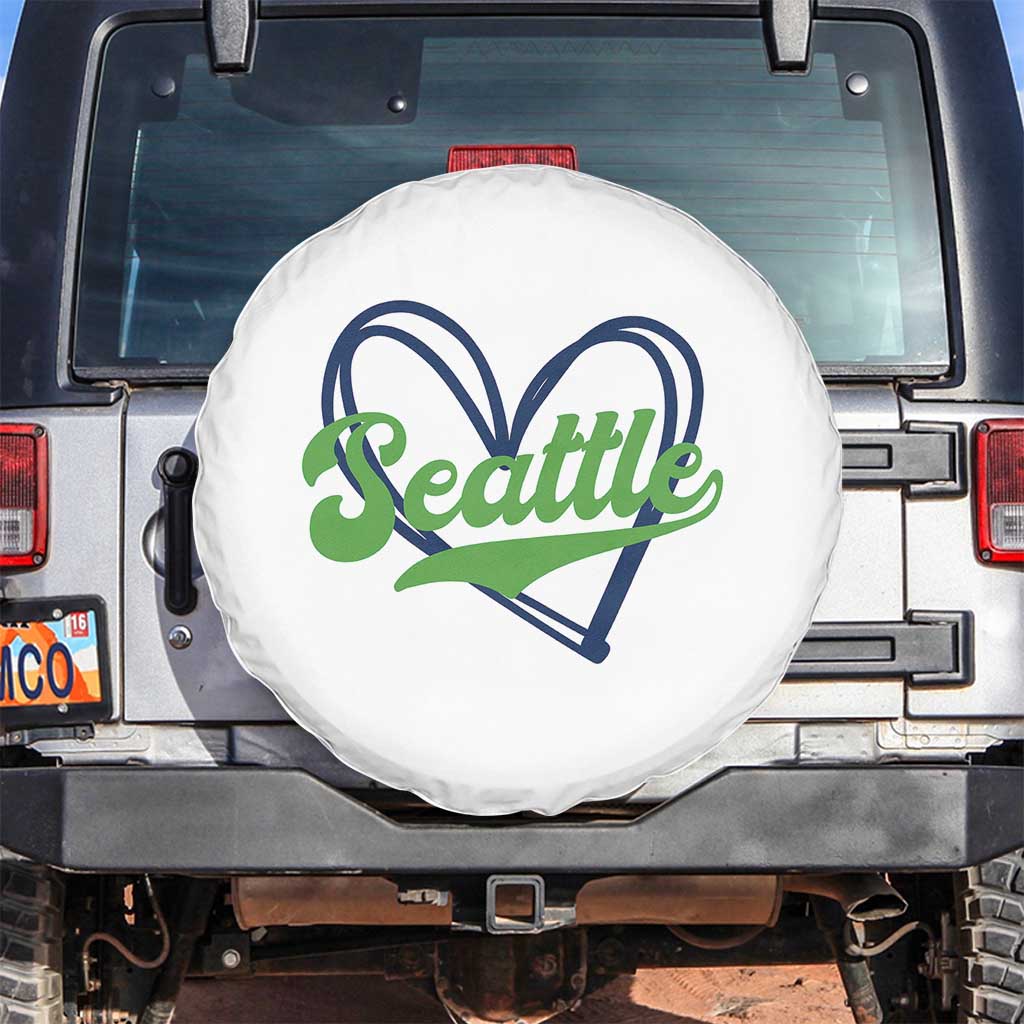 Seattle Heart Blue and Green Game Day Sports Fan Spare Tire Cover TS02 No hole White Print Your Wear