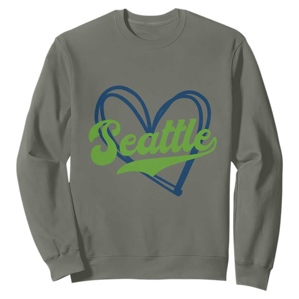 Seattle Heart Blue and Green Game Day Sports Fan Sweatshirt TS02 Military Green Print Your Wear