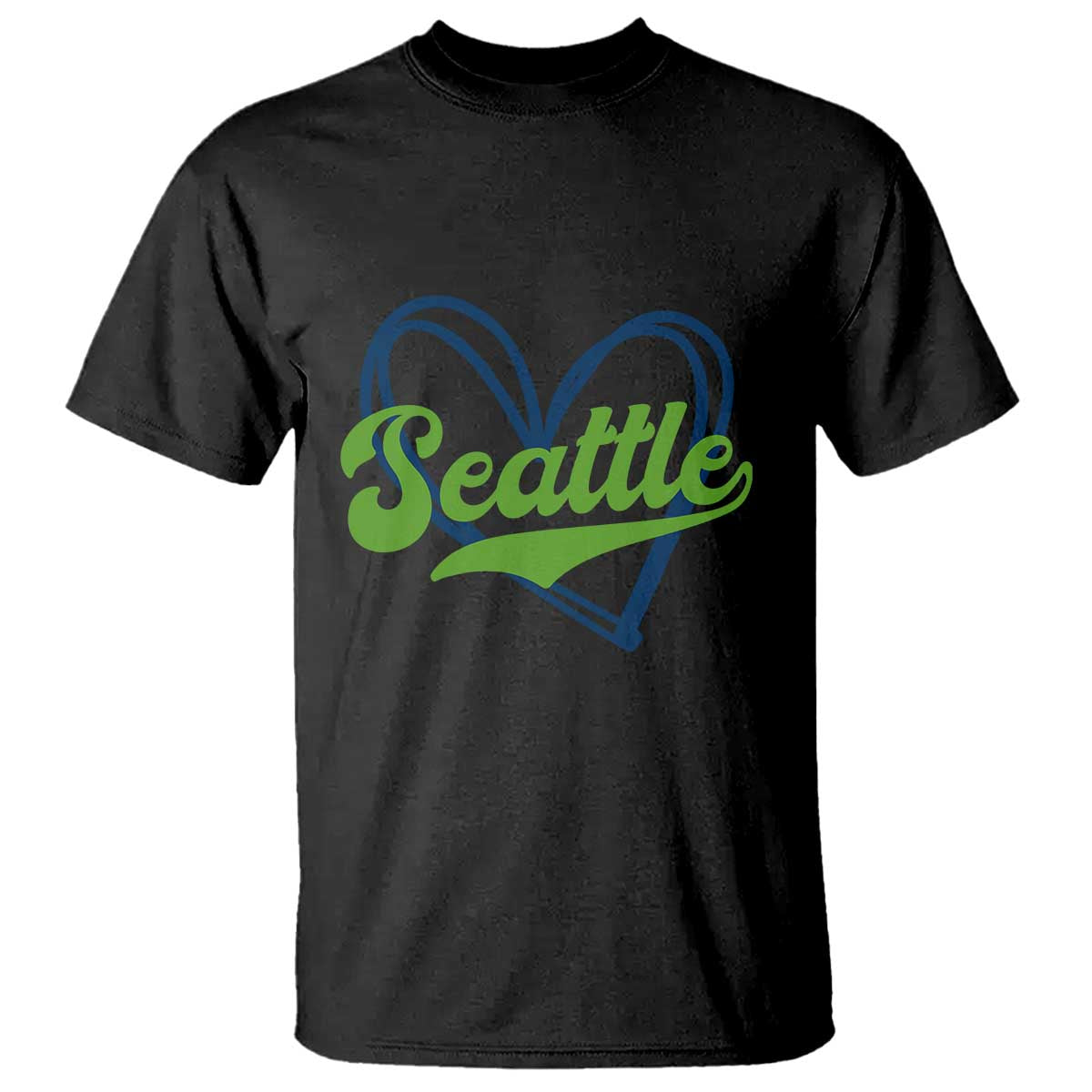 Seattle Heart Blue and Green Game Day Sports Fan T Shirt TS02 Black Print Your Wear
