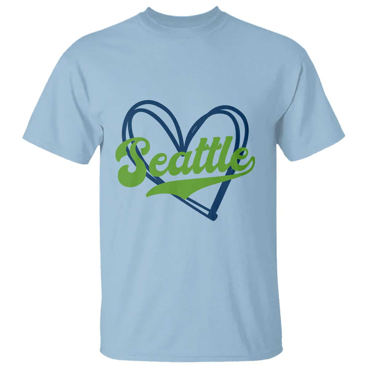 Seattle Heart Blue and Green Game Day Sports Fan T Shirt TS02 Light Blue Print Your Wear