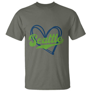 Seattle Heart Blue and Green Game Day Sports Fan T Shirt TS02 Military Green Print Your Wear