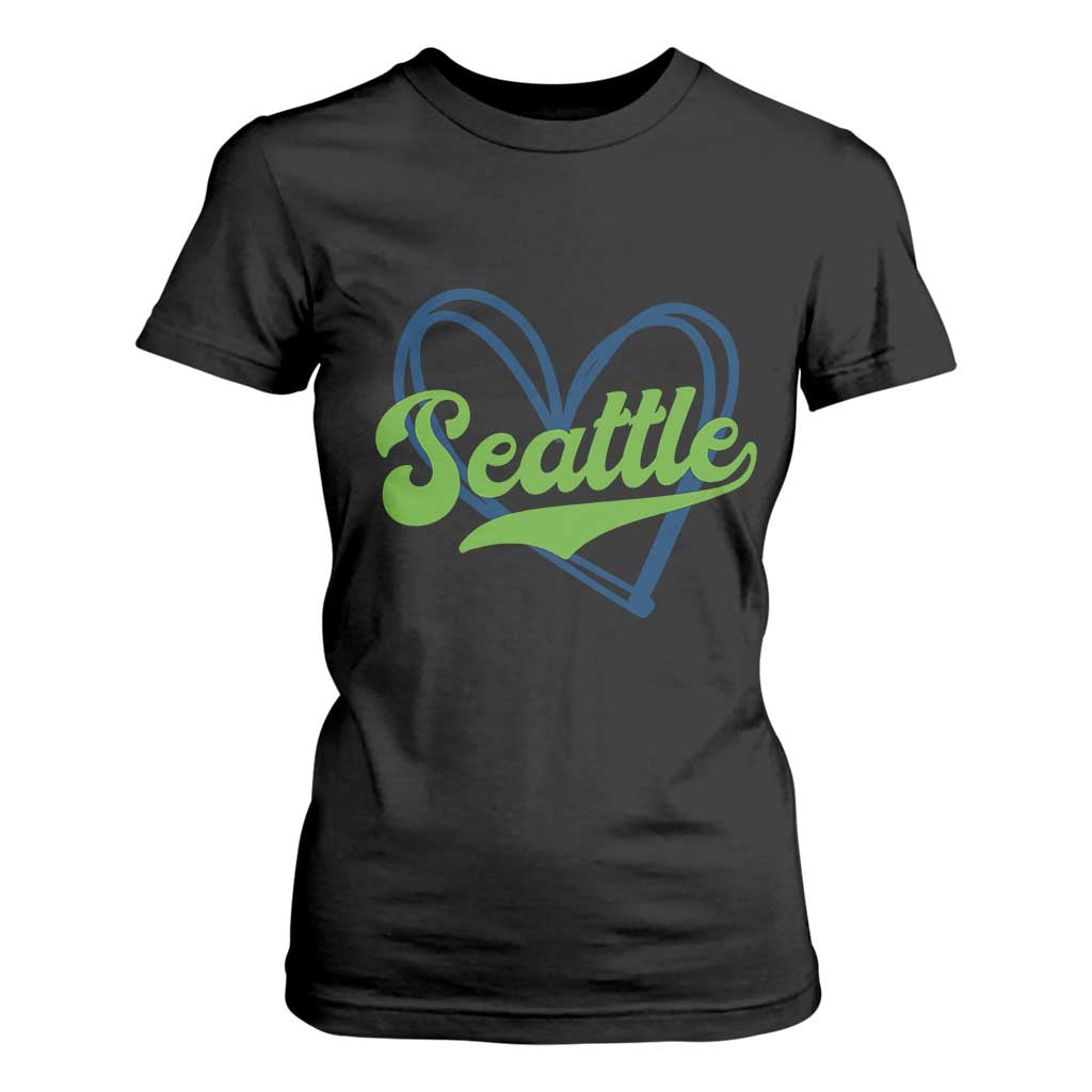 Seattle Heart Blue and Green Game Day Sports Fan T Shirt For Women TS02 Black Print Your Wear