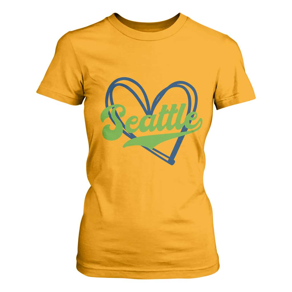 Seattle Heart Blue and Green Game Day Sports Fan T Shirt For Women TS02 Gold Print Your Wear