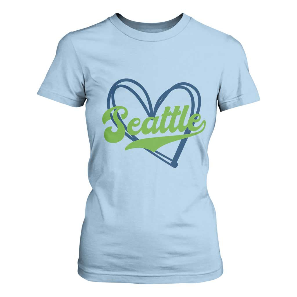 Seattle Heart Blue and Green Game Day Sports Fan T Shirt For Women TS02 Light Blue Print Your Wear
