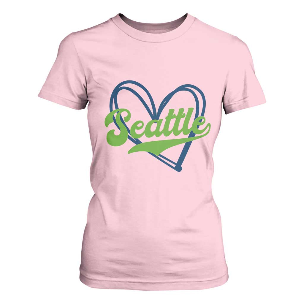 Seattle Heart Blue and Green Game Day Sports Fan T Shirt For Women TS02 Light Pink Print Your Wear