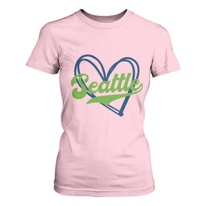 Seattle Heart Blue and Green Game Day Sports Fan T Shirt For Women TS02 Light Pink Print Your Wear