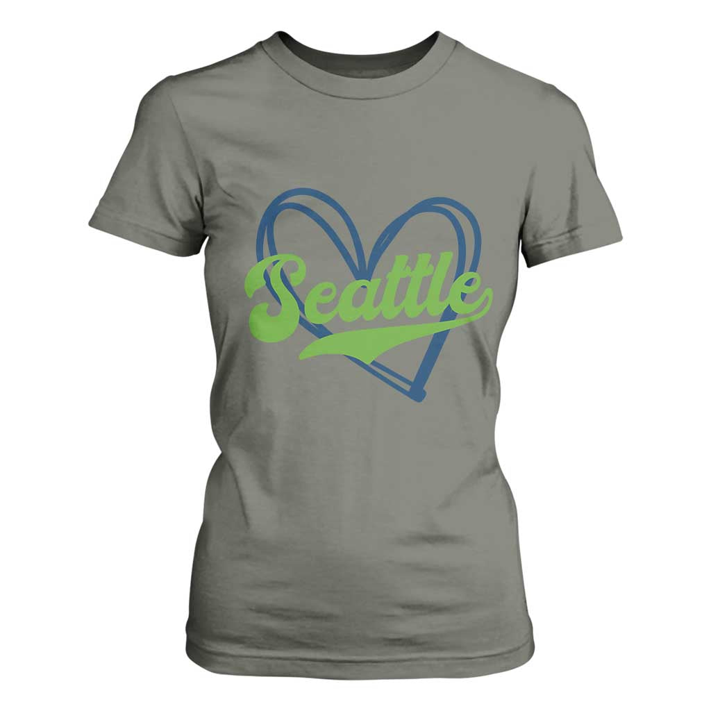 Seattle Heart Blue and Green Game Day Sports Fan T Shirt For Women TS02 Military Green Print Your Wear