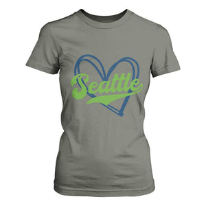 Seattle Heart Blue and Green Game Day Sports Fan T Shirt For Women TS02 Military Green Print Your Wear