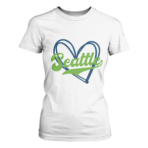 Seattle Heart Blue and Green Game Day Sports Fan T Shirt For Women TS02 White Print Your Wear