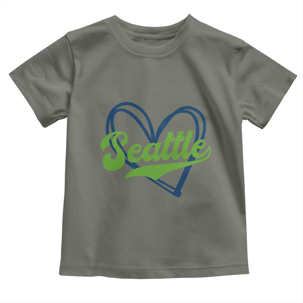 Seattle Heart Blue and Green Game Day Sports Fan Toddler T Shirt TS02 Military Green Print Your Wear