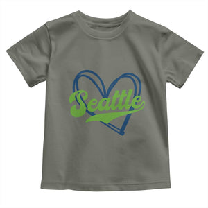 Seattle Heart Blue and Green Game Day Sports Fan Toddler T Shirt TS02 Military Green Print Your Wear