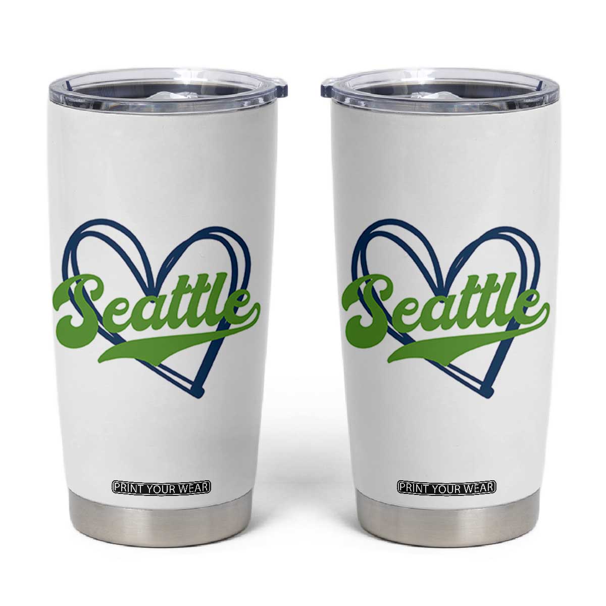 Seattle Heart Blue and Green Game Day Sports Fan Tumbler Cup TS02 White Print Your Wear