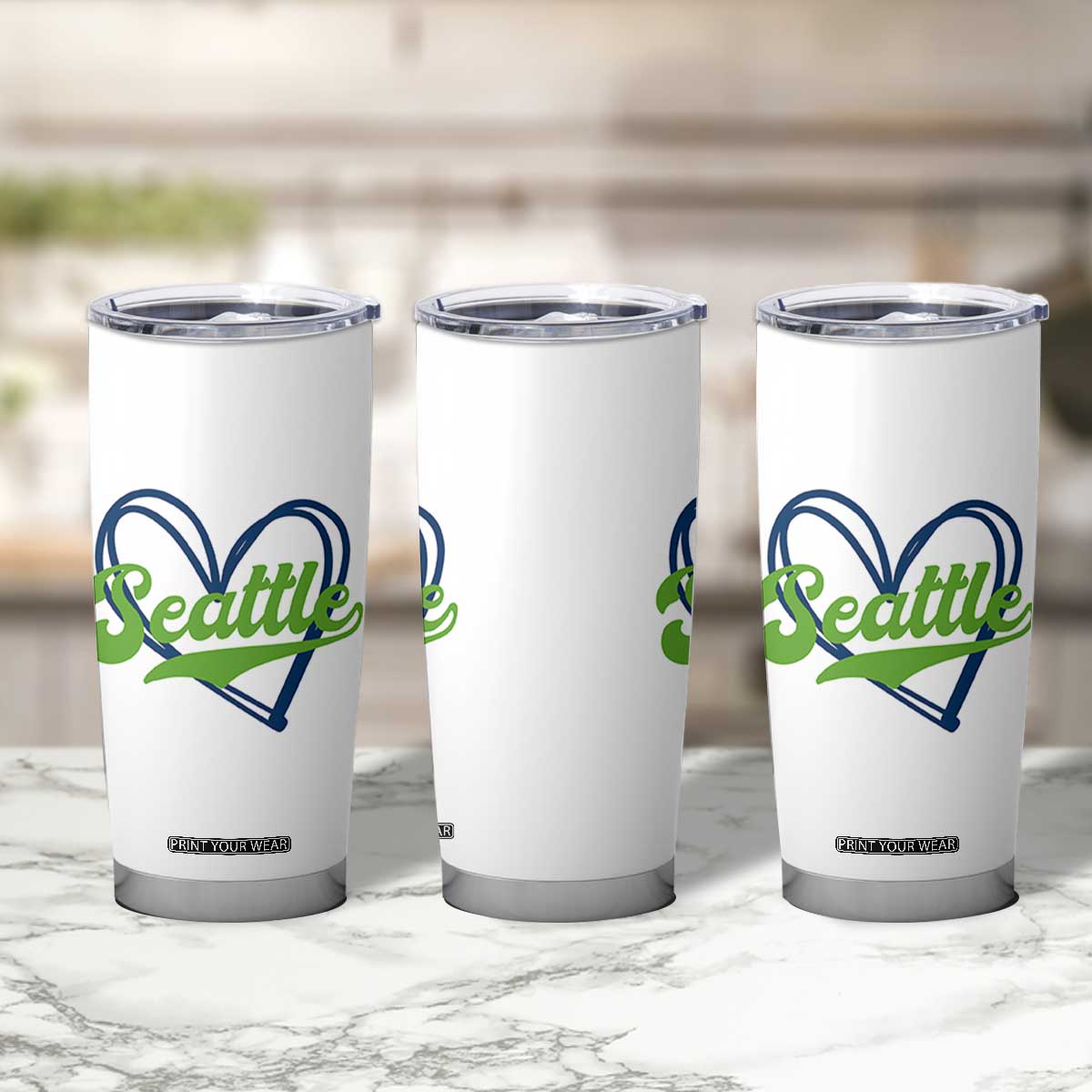 Seattle Heart Blue and Green Game Day Sports Fan Tumbler Cup TS02 Print Your Wear