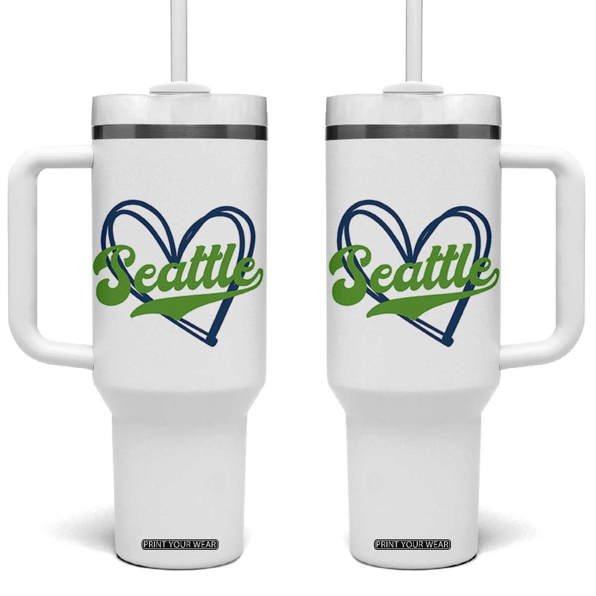 Seattle Heart Blue and Green Game Day Sports Fan Tumbler With Handle TS02 One Size: 40 oz White Print Your Wear