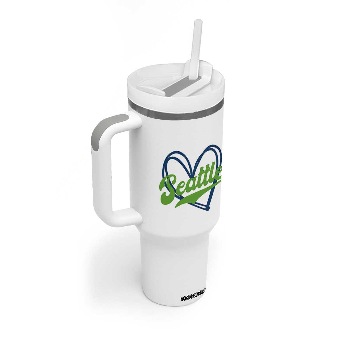 Seattle Heart Blue and Green Game Day Sports Fan Tumbler With Handle TS02 Print Your Wear