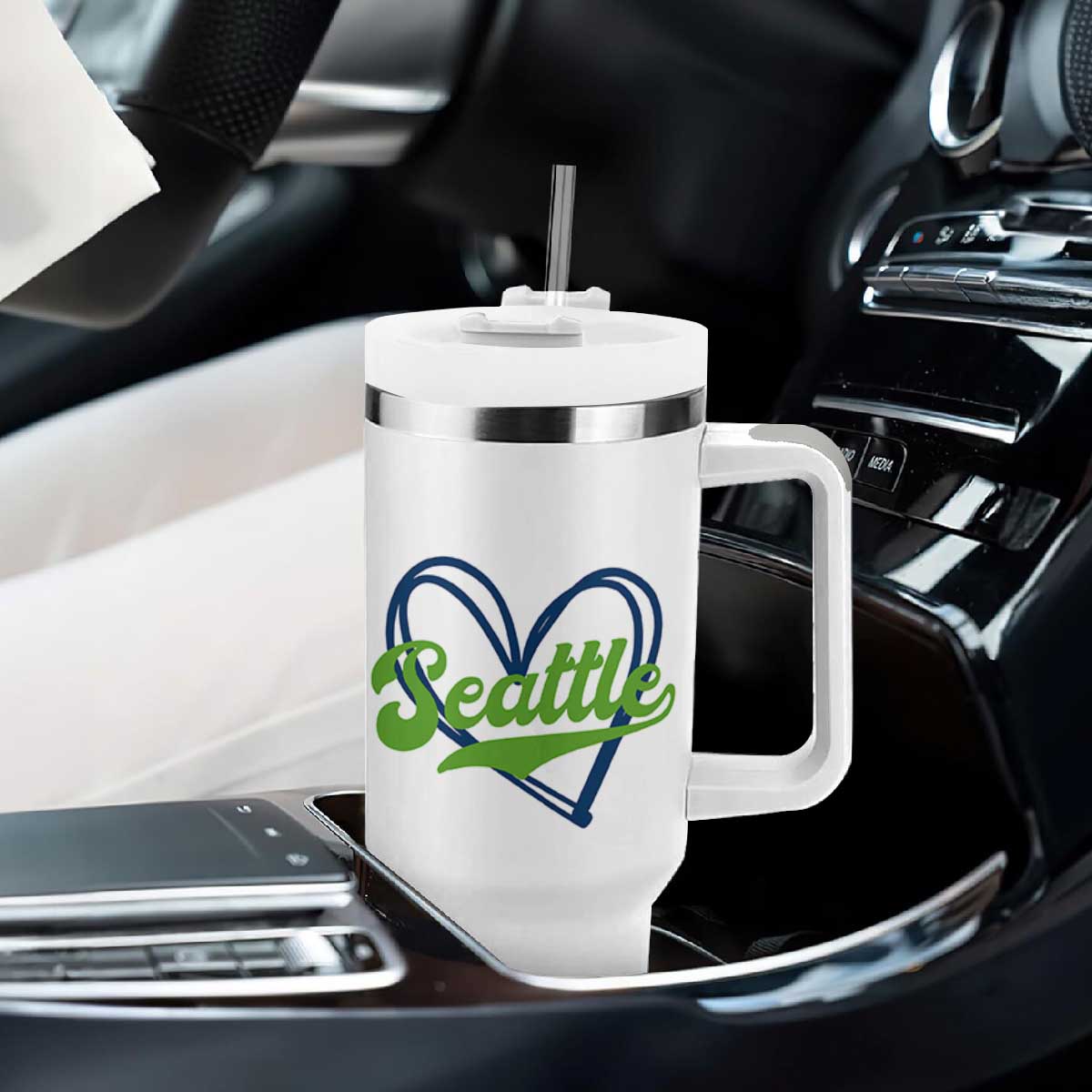 Seattle Heart Blue and Green Game Day Sports Fan Tumbler With Handle TS02 Print Your Wear