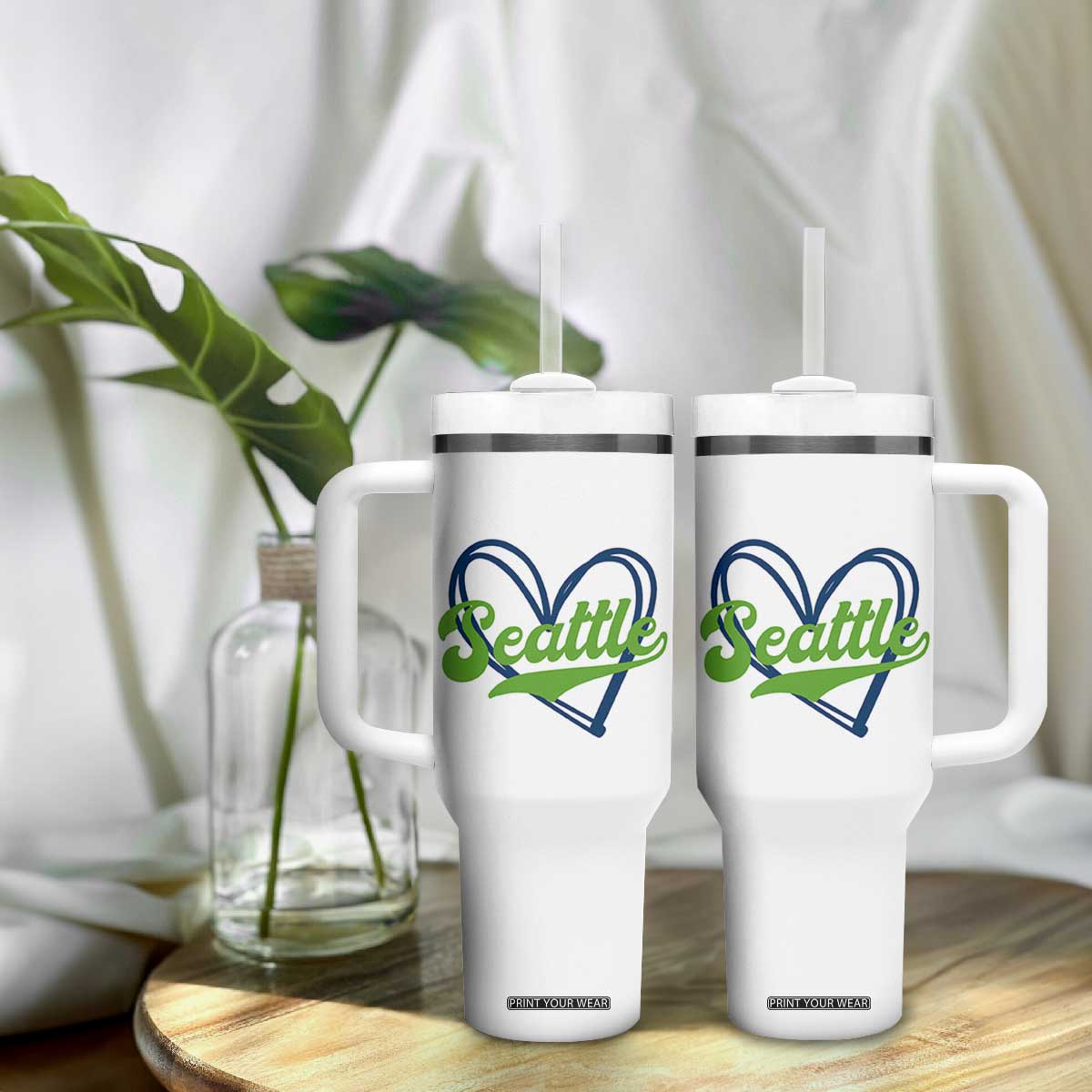 Seattle Heart Blue and Green Game Day Sports Fan Tumbler With Handle TS02 Print Your Wear