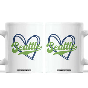 Seattle Heart Blue and Green Game Day Sports Fan Coffee Mug TS02 White Print Your Wear