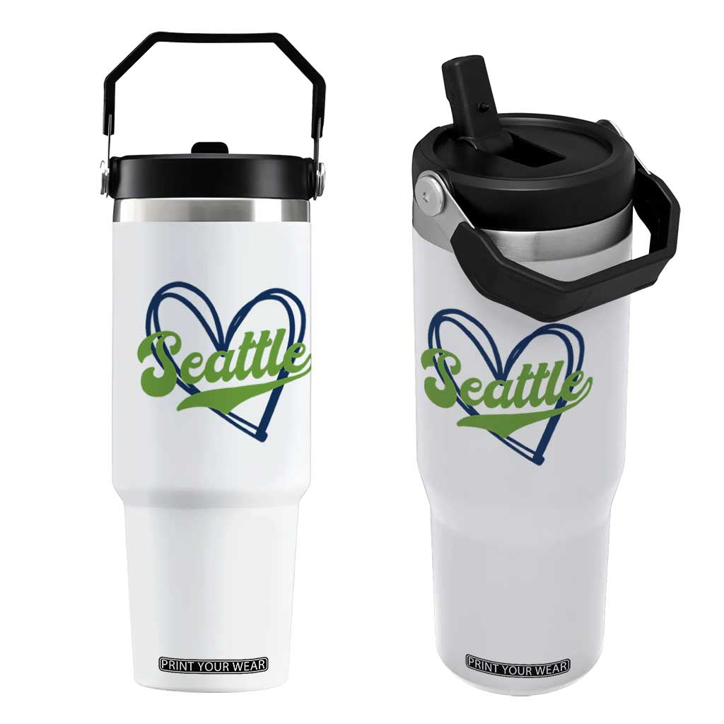 Seattle Heart Blue and Green Game Day Sports Fan Flip Straw Tumbler TS02 One Size: 30 oz White Print Your Wear