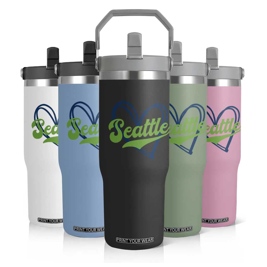 Seattle Heart Blue and Green Game Day Sports Fan Flip Straw Tumbler TS02 Print Your Wear