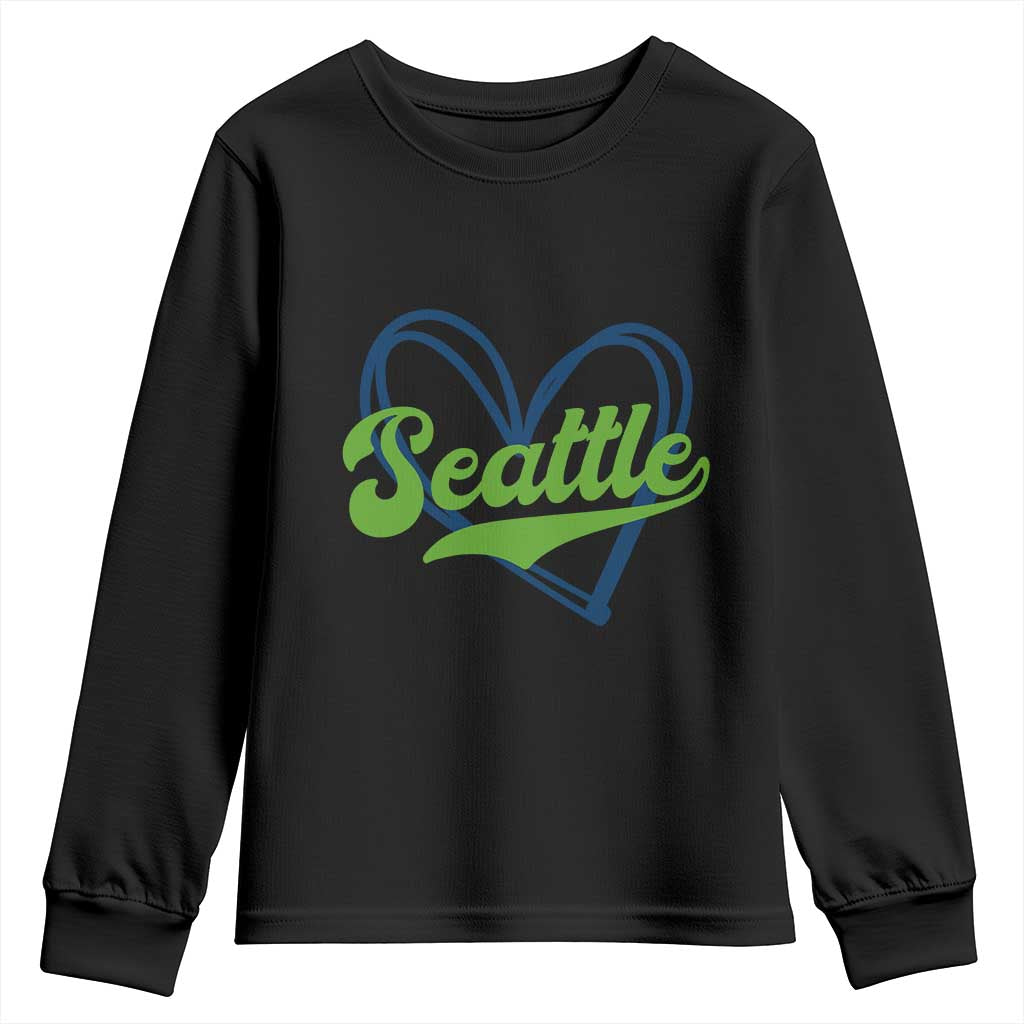 Seattle Heart Blue and Green Game Day Sports Fan Youth Sweatshirt TS02 Black Print Your Wear
