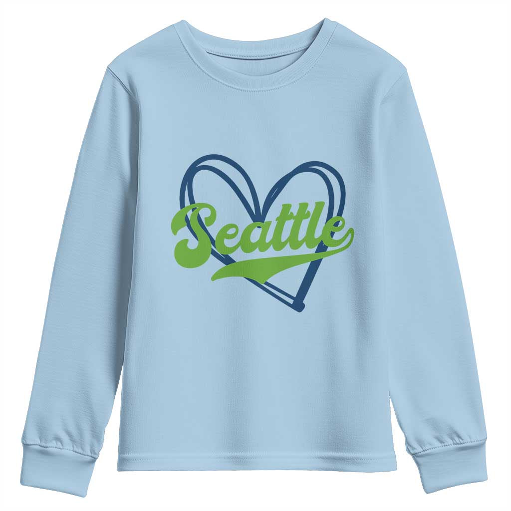 Seattle Heart Blue and Green Game Day Sports Fan Youth Sweatshirt TS02 Light Blue Print Your Wear