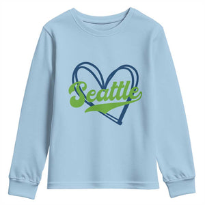Seattle Heart Blue and Green Game Day Sports Fan Youth Sweatshirt TS02 Light Blue Print Your Wear