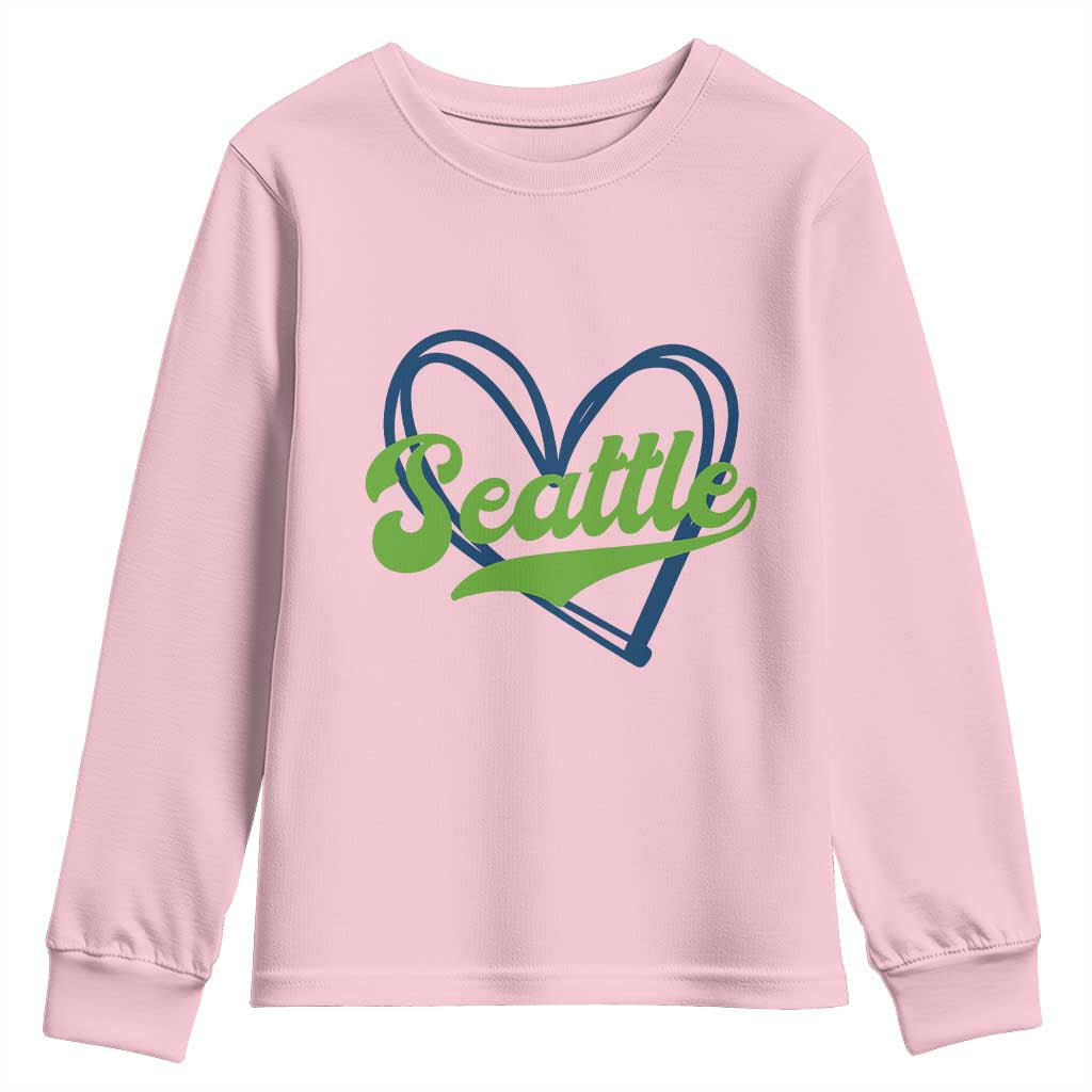 Seattle Heart Blue and Green Game Day Sports Fan Youth Sweatshirt TS02 Light Pink Print Your Wear