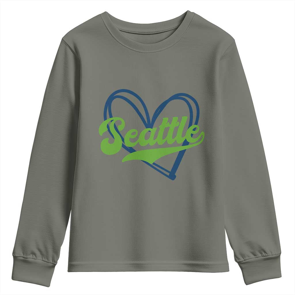 Seattle Heart Blue and Green Game Day Sports Fan Youth Sweatshirt TS02 Military Green Print Your Wear
