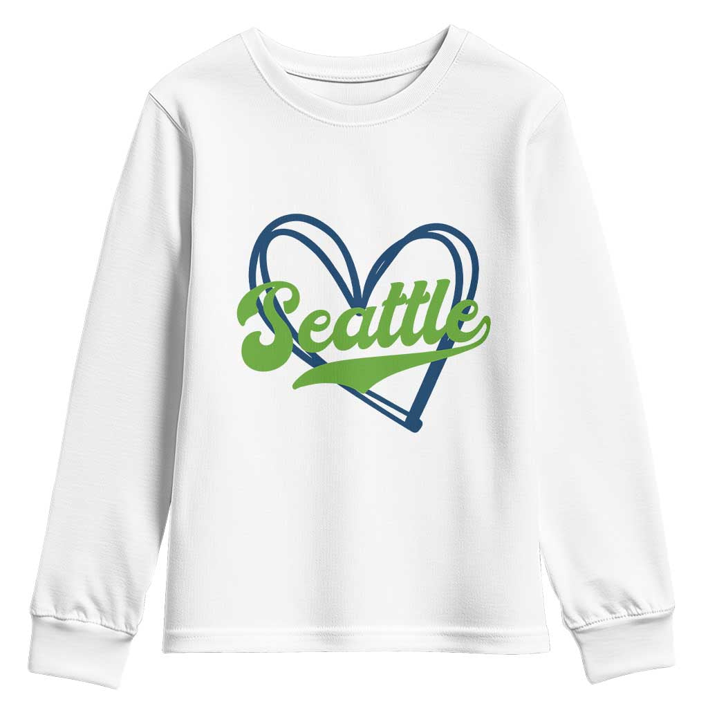 Seattle Heart Blue and Green Game Day Sports Fan Youth Sweatshirt TS02 White Print Your Wear
