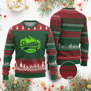 Seattle Pride Skyline Football Lover Ugly Christmas Sweater Game Day Sports Fan TS02 Red Green Print Your Wear