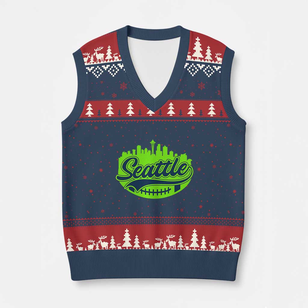 Seattle Pride Skyline Football Lover V-Neck Knit Sweater Vest Game Day Sports Fan TS02 Navy Red Print Your Wear