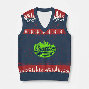 Seattle Pride Skyline Football Lover V-Neck Knit Sweater Vest Game Day Sports Fan TS02 Navy Red Print Your Wear