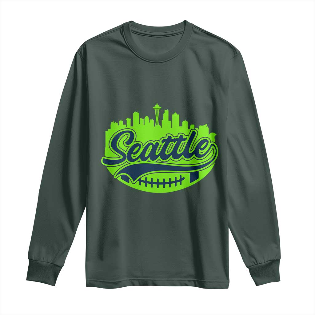 Seattle Pride Skyline Football Lover Long Sleeve Shirt Game Day Sports Fan TS02 Dark Forest Green Print Your Wear