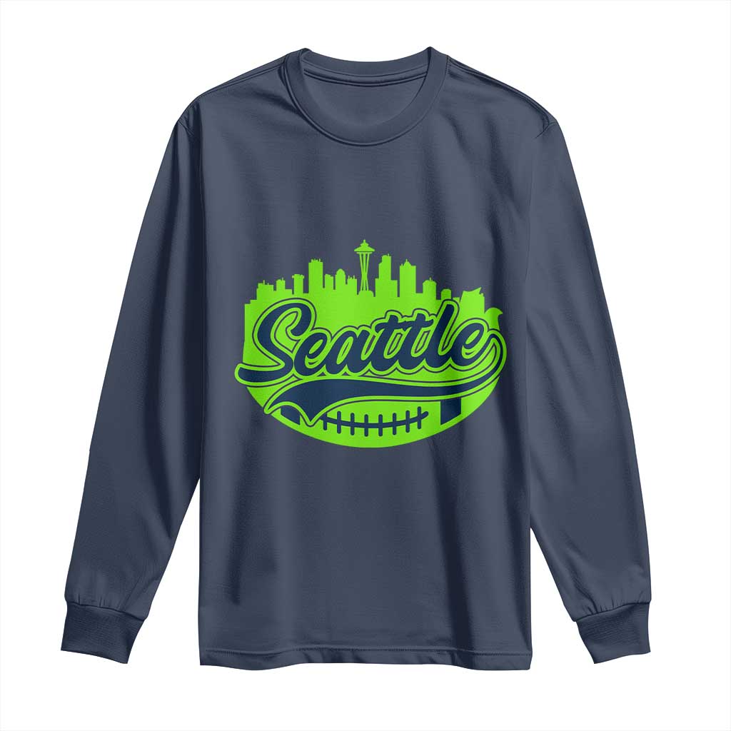 Seattle Pride Skyline Football Lover Long Sleeve Shirt Game Day Sports Fan TS02 Navy Print Your Wear