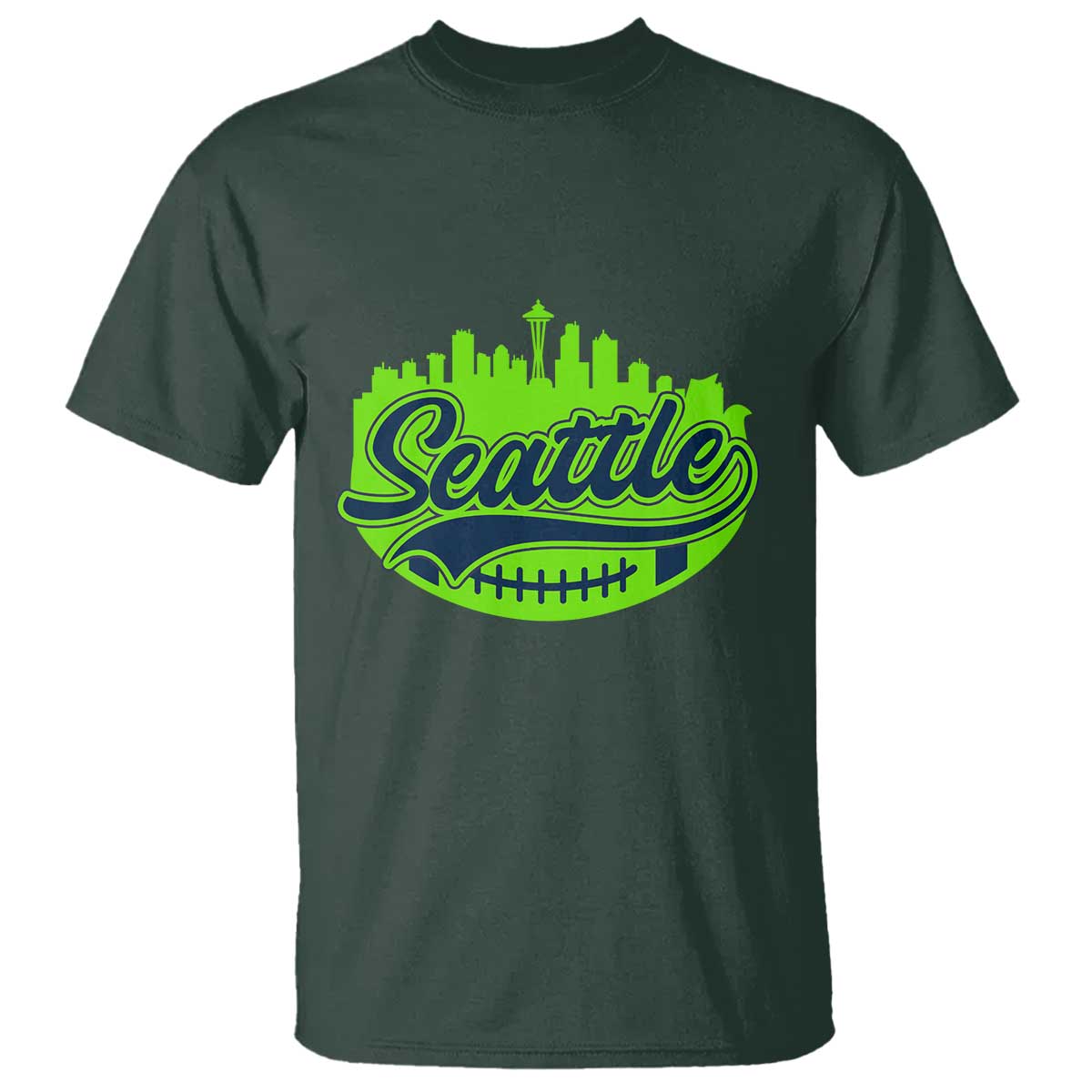Seattle Pride Skyline Football Lover T Shirt Game Day Sports Fan TS02 Dark Forest Green Print Your Wear