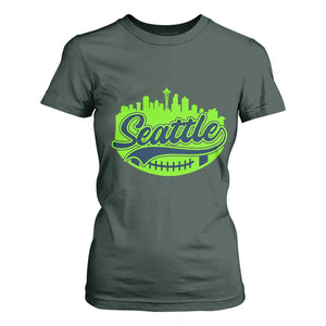 Seattle Pride Skyline Football Lover T Shirt For Women Game Day Sports Fan TS02 Dark Forest Green Print Your Wear
