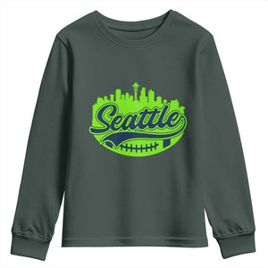 Seattle Pride Skyline Football Lover Youth Sweatshirt Game Day Sports Fan TS02 Dark Forest Green Print Your Wear